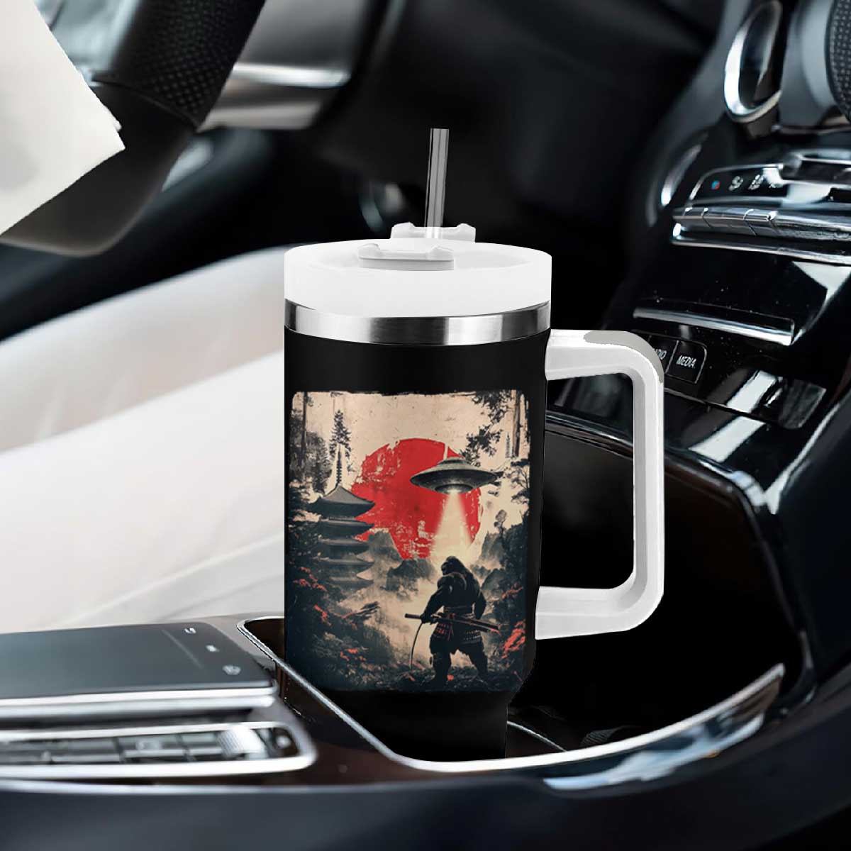 Samurai Bigfoot Tumbler With Handle Funny Japanese Retro Vintage Sasquatch Graphic Ukiyo-e Art TS10 Print Your Wear