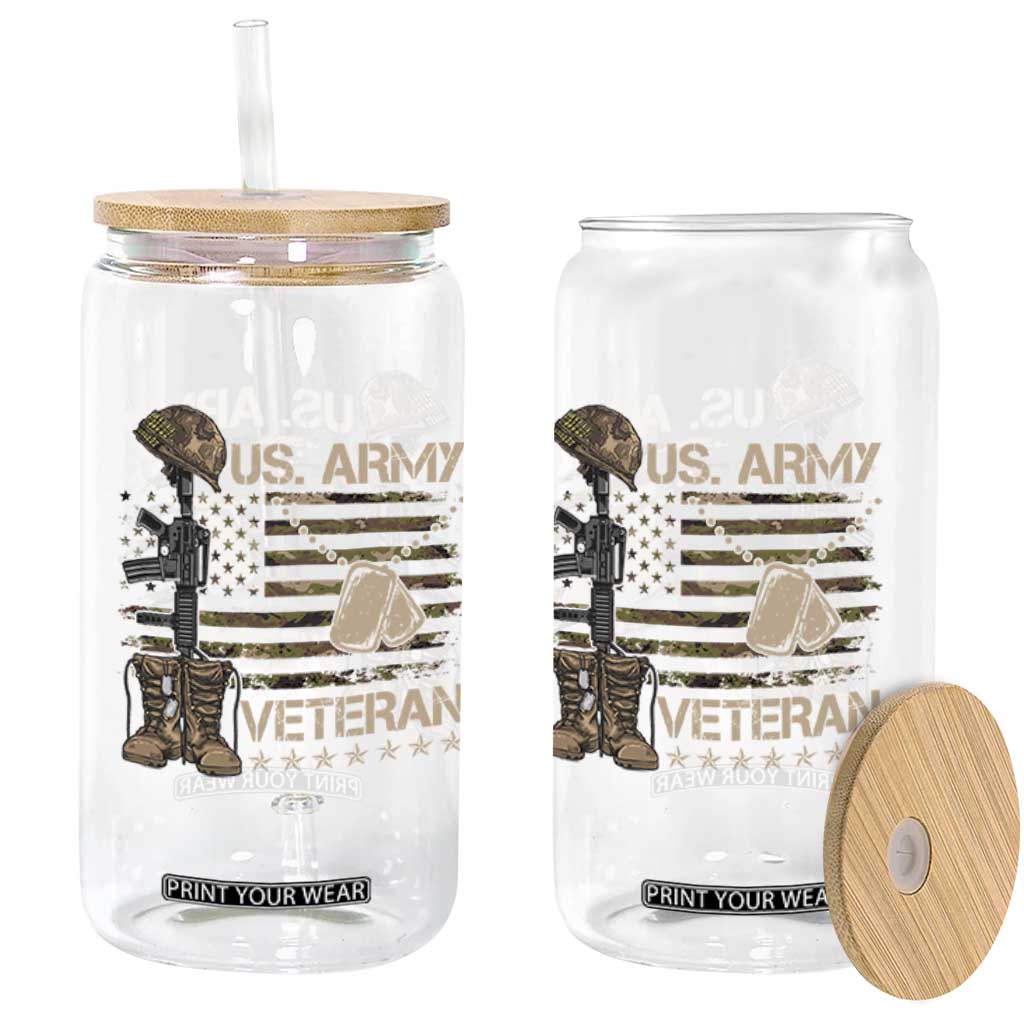 US Army Veteran Flag Glass Can TS10 Print Your Wear
