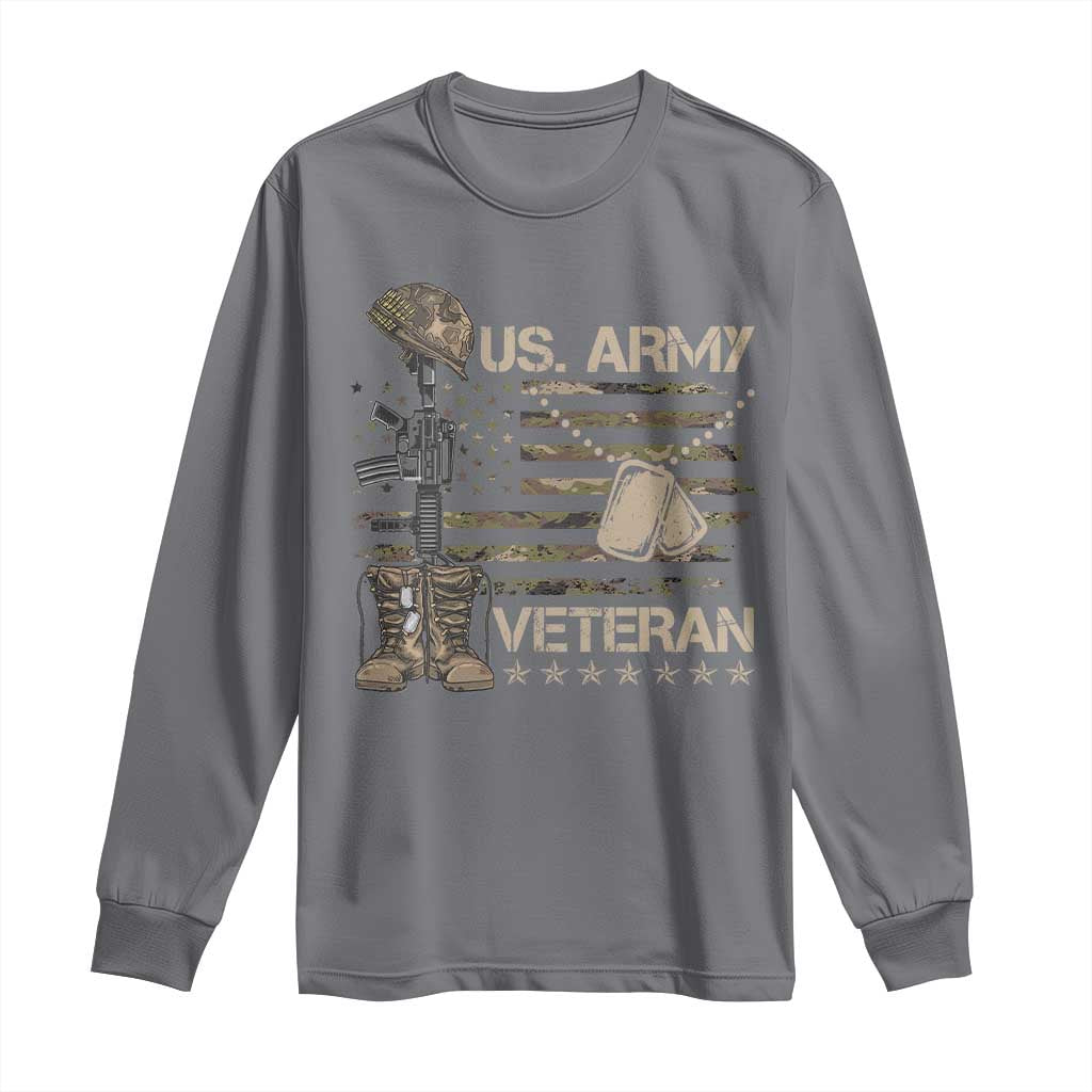 US Army Veteran Flag Long Sleeve Shirt TS10 Charcoal Print Your Wear