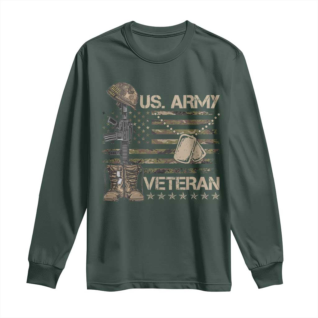 US Army Veteran Flag Long Sleeve Shirt TS10 Dark Forest Green Print Your Wear