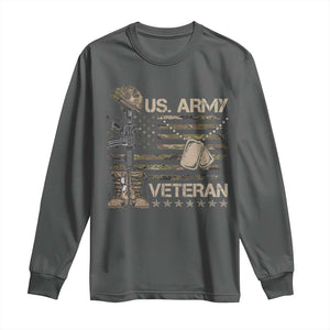 US Army Veteran Flag Long Sleeve Shirt TS10 Dark Heather Print Your Wear