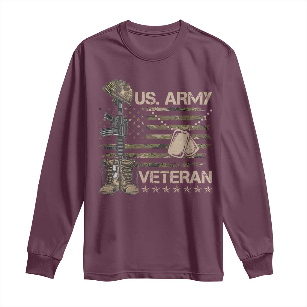US Army Veteran Flag Long Sleeve Shirt TS10 Maroon Print Your Wear