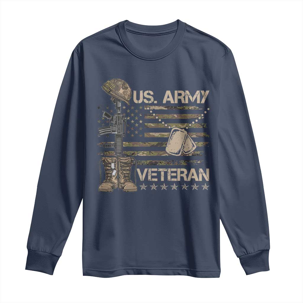 US Army Veteran Flag Long Sleeve Shirt TS10 Navy Print Your Wear