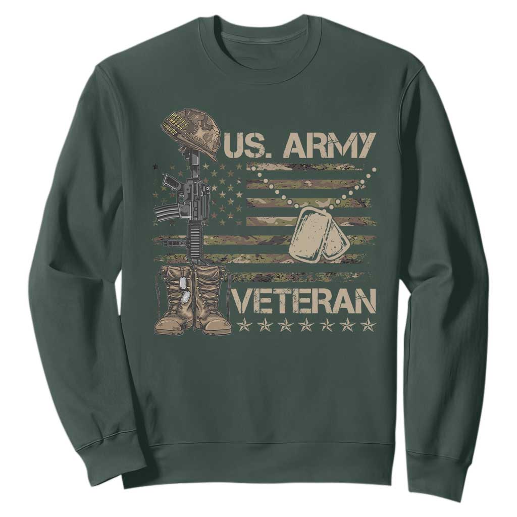 US Army Veteran Flag Sweatshirt TS10 Dark Forest Green Print Your Wear