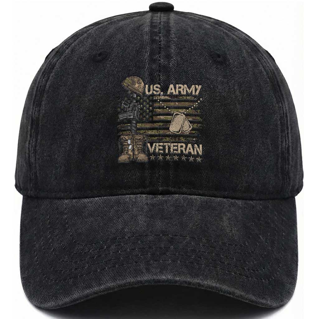 US Army Veteran Flag Washed Cotton Baseball Cap TS10 Washed Cap Universal Fit Black Print Your Wear