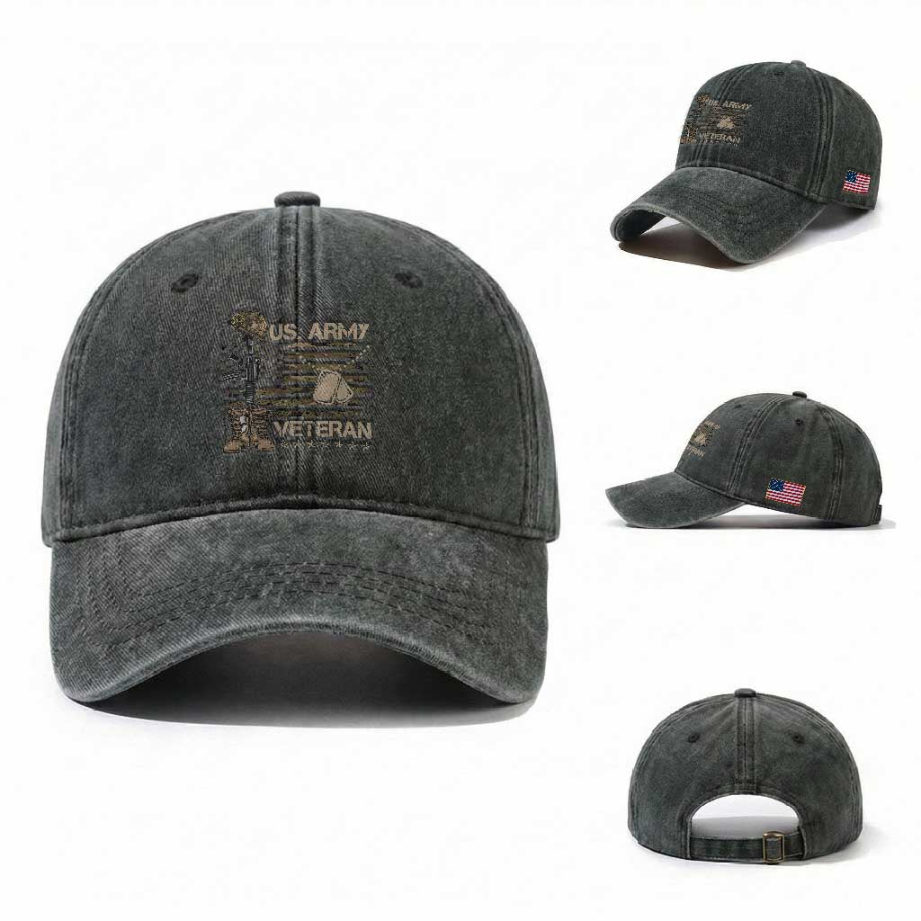 US Army Veteran Flag Washed Cotton Baseball Cap TS10 Washed Cap Universal Fit Dark Green Print Your Wear