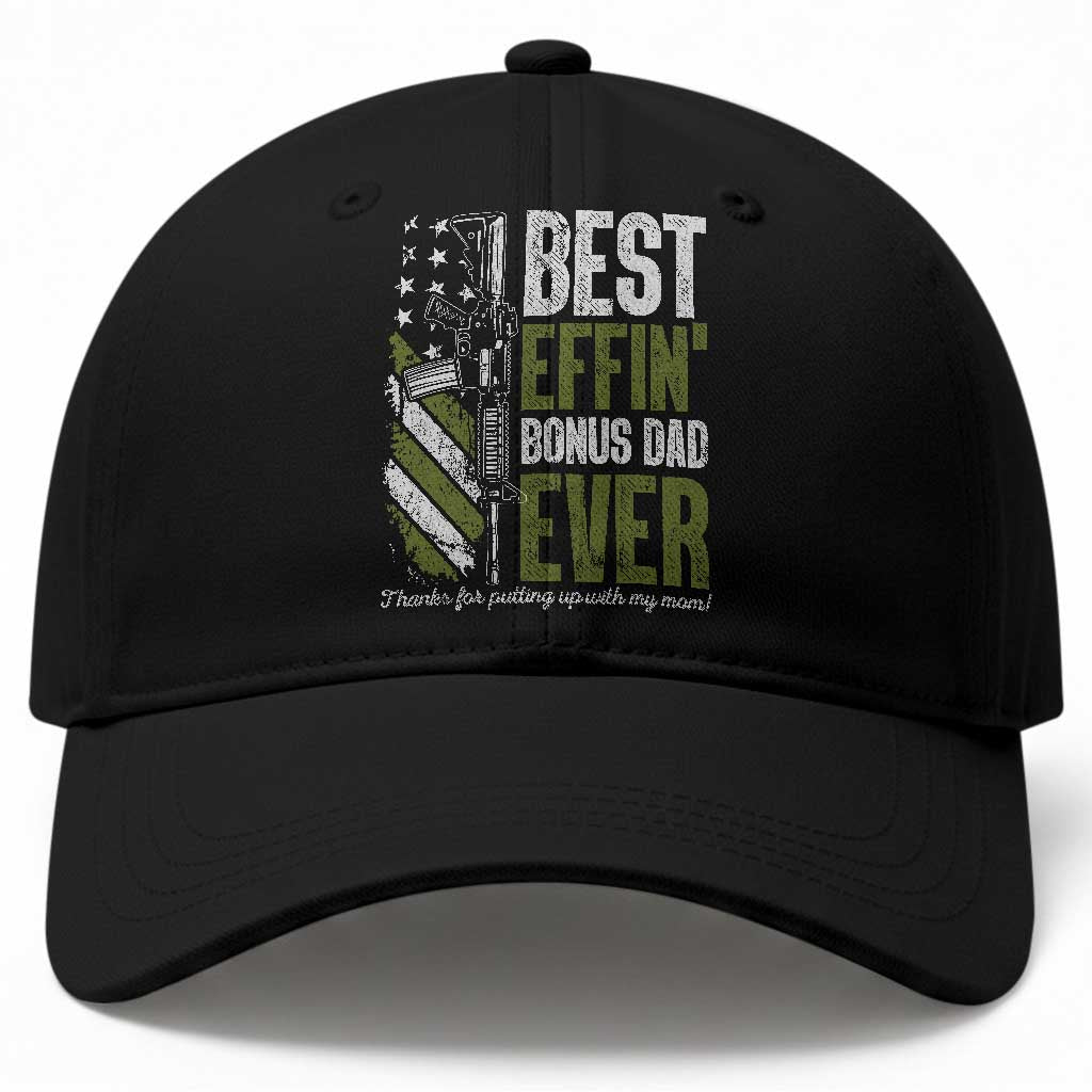 Best Effin’ Bonus Dad Ever Baseball Cap Step Dad Gun American Flag TS10 Print Your Wear
