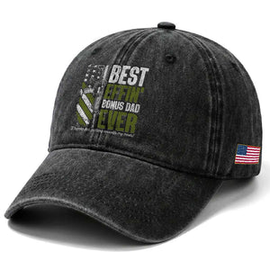 Best Effin’ Bonus Dad Ever Washed Cotton Baseball Cap Step Dad Gun American Flag TS10 Print Your Wear