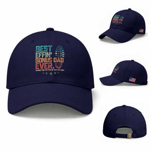 Funny Step Dad Baseball Cap Best Effin’ Bonus Dad Ever Retro TS10 Baseball Cap Universal Fit Dark Blue Print Your Wear