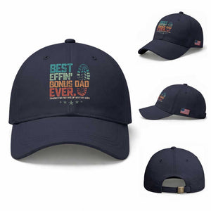 Funny Step Dad Baseball Cap Best Effin’ Bonus Dad Ever Retro TS10 Baseball Cap Universal Fit Navy Print Your Wear
