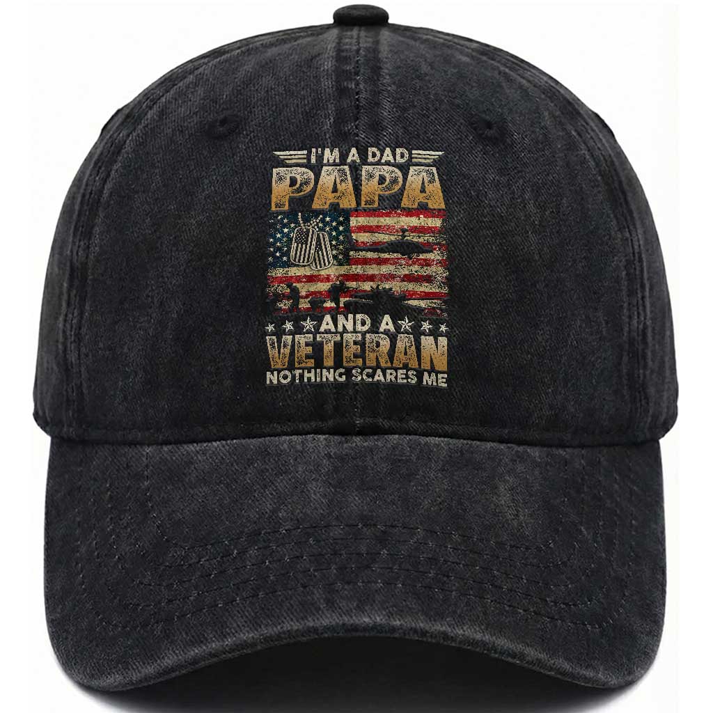 Funny Veteran Dad Washed Cotton Baseball Cap Funny Military Veteran USA Flag TS10 Washed Cap Universal Fit Black Print Your Wear