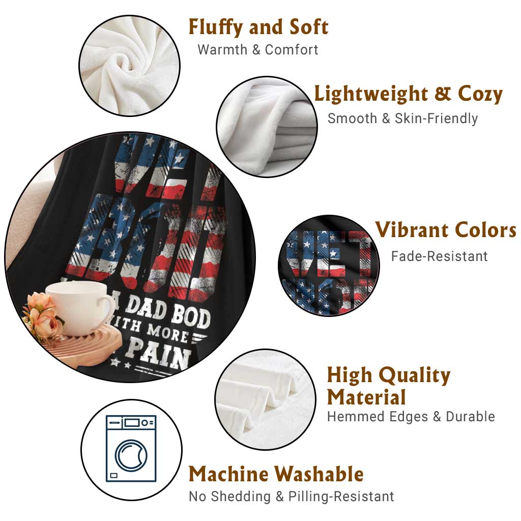 Vet Bod Throw Blanket Funny Military Veteran Dad Bod American Flag TS10 Print Your Wear