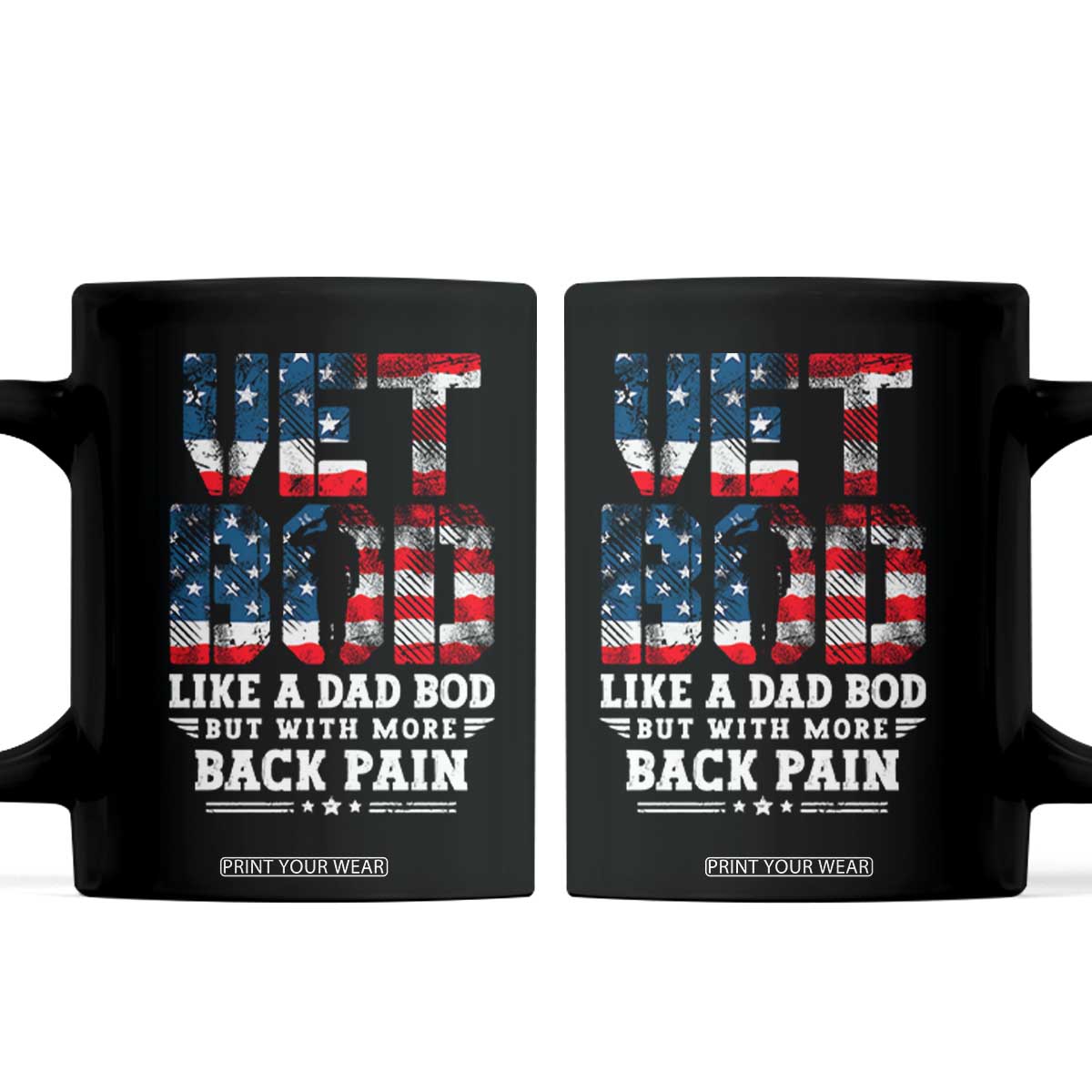 Vet Bod Coffee Mug Funny Military Veteran Dad Bod American Flag TS10 Black Print Your Wear