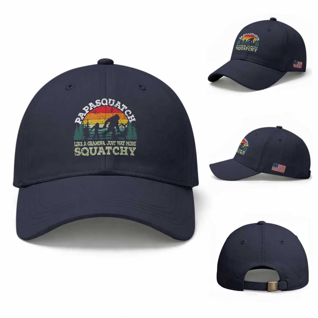 Grandpa Bigfoot Baseball Cap Retro Sasquatch Funny TS10 Baseball Cap Universal Fit Navy Print Your Wear