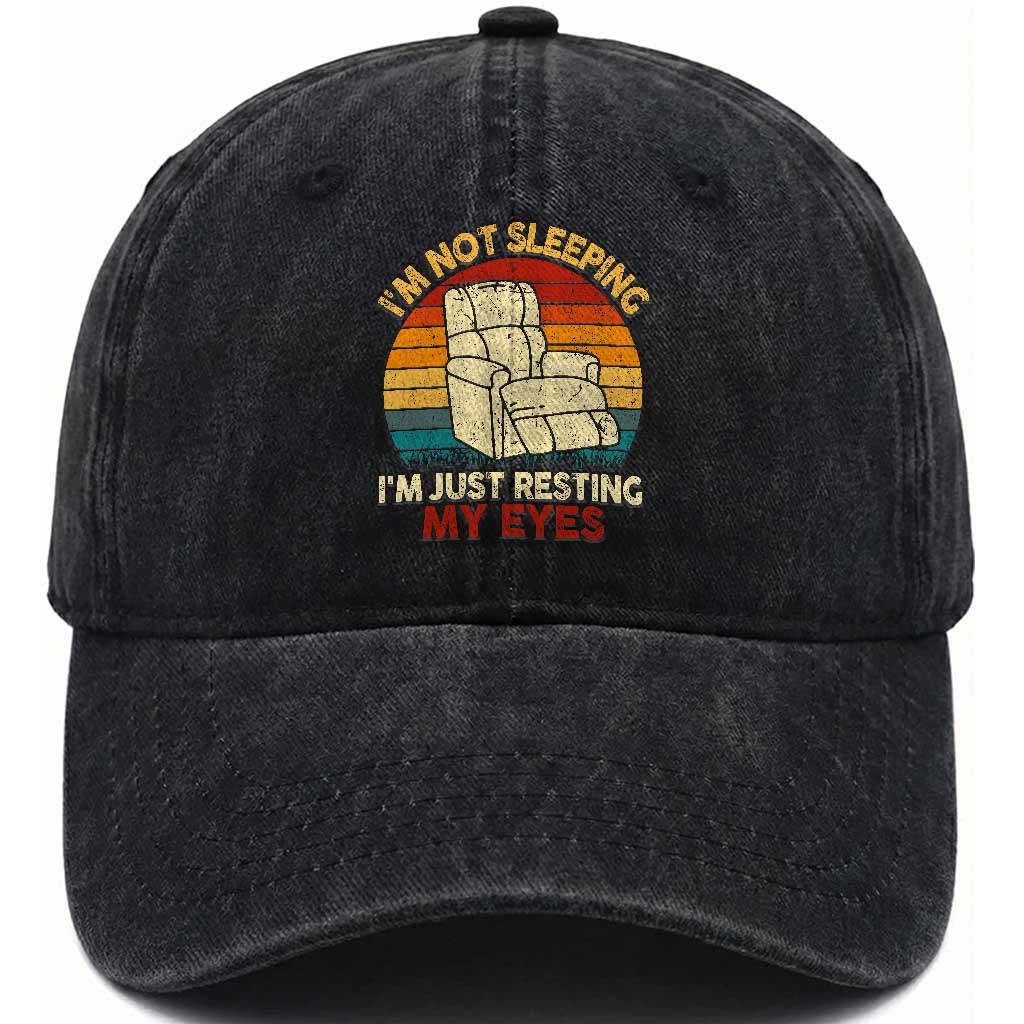 Dad Papa Grandpa Jokes Washed Cotton Baseball Cap I'm Not Sleeping I'm Just Resting My Eyes TS10 Print Your Wear