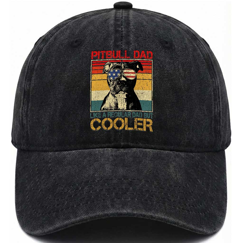 Vintage Pitbull Dad Washed Cotton Baseball Cap Like A Regular Dad But Cooler TS10 Print Your Wear