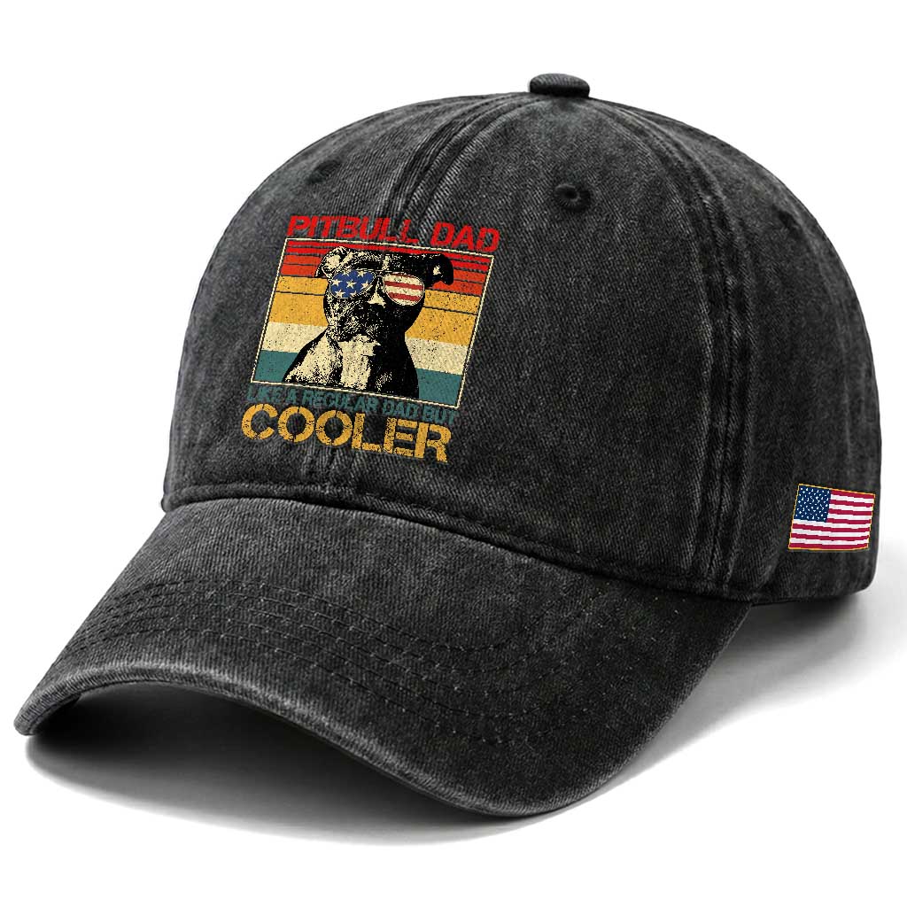 Vintage Pitbull Dad Washed Cotton Baseball Cap Like A Regular Dad But Cooler TS10 Print Your Wear
