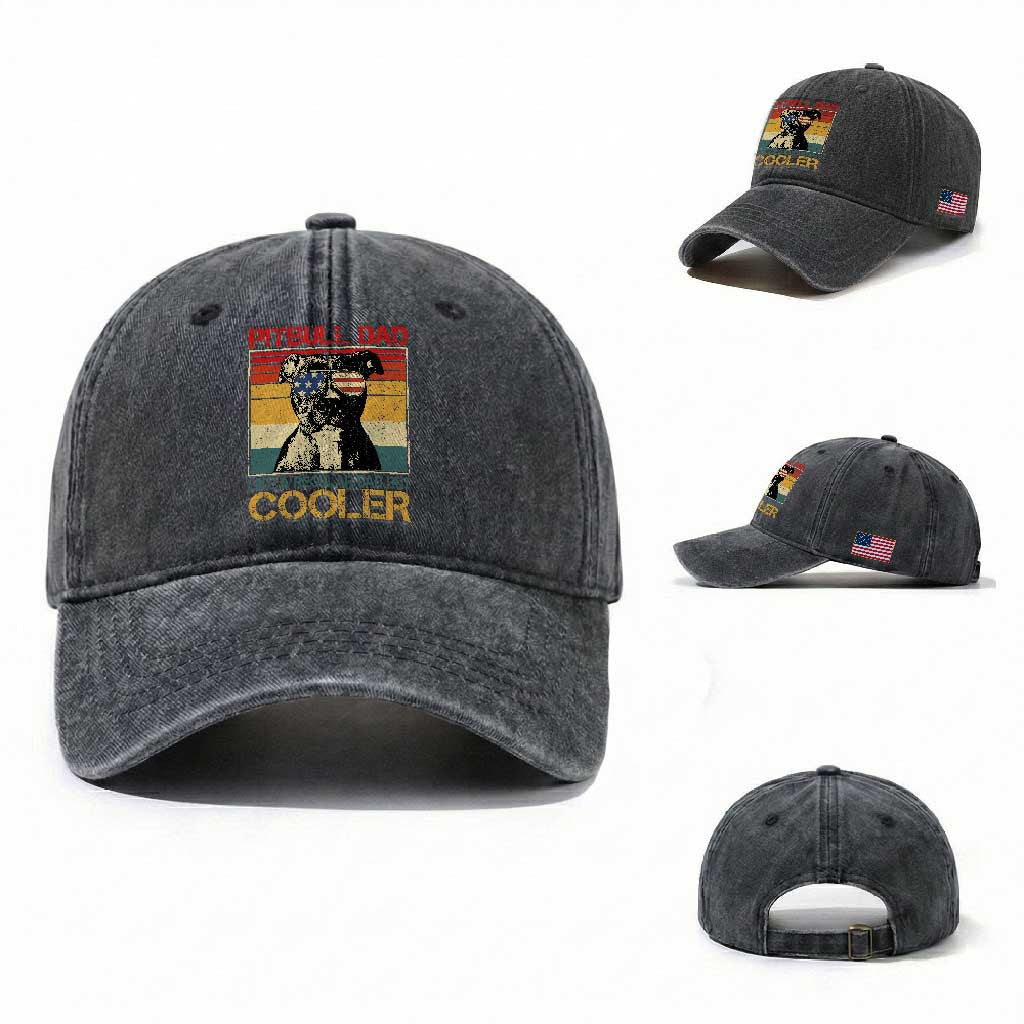 Vintage Pitbull Dad Washed Cotton Baseball Cap Like A Regular Dad But Cooler TS10 Washed Cap Universal Fit Dark Gray Print Your Wear