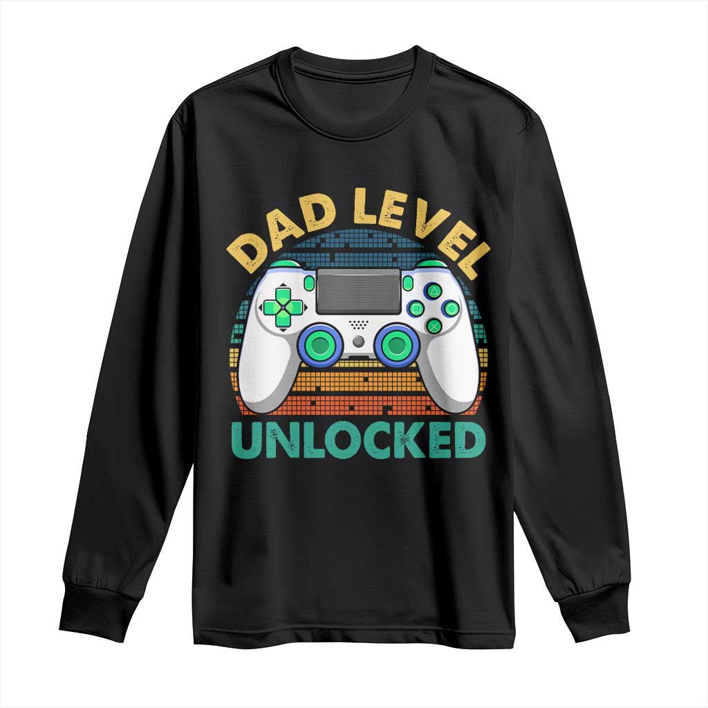 Funny New Dad Long Sleeve Shirt Retro Dad Level Unlocked Gaming Gamer TS10 Black Print Your Wear