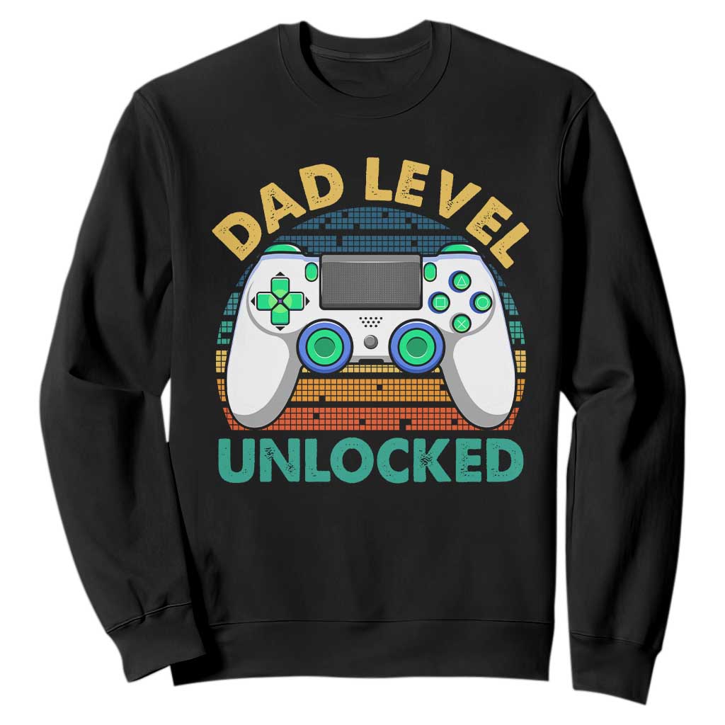 Funny New Dad Sweatshirt Retro Dad Level Unlocked Gaming Gamer TS10 Black Print Your Wear