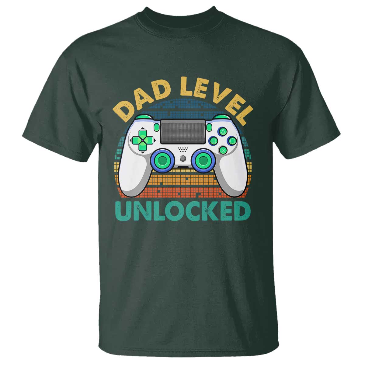 Funny New Dad T Shirt Retro Dad Level Unlocked Gaming Gamer TS10 Dark Forest Green Print Your Wear
