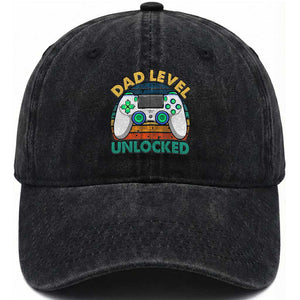 Funny New Dad Washed Cotton Baseball Cap Retro Dad Level Unlocked Gaming Gamer TS10 Print Your Wear