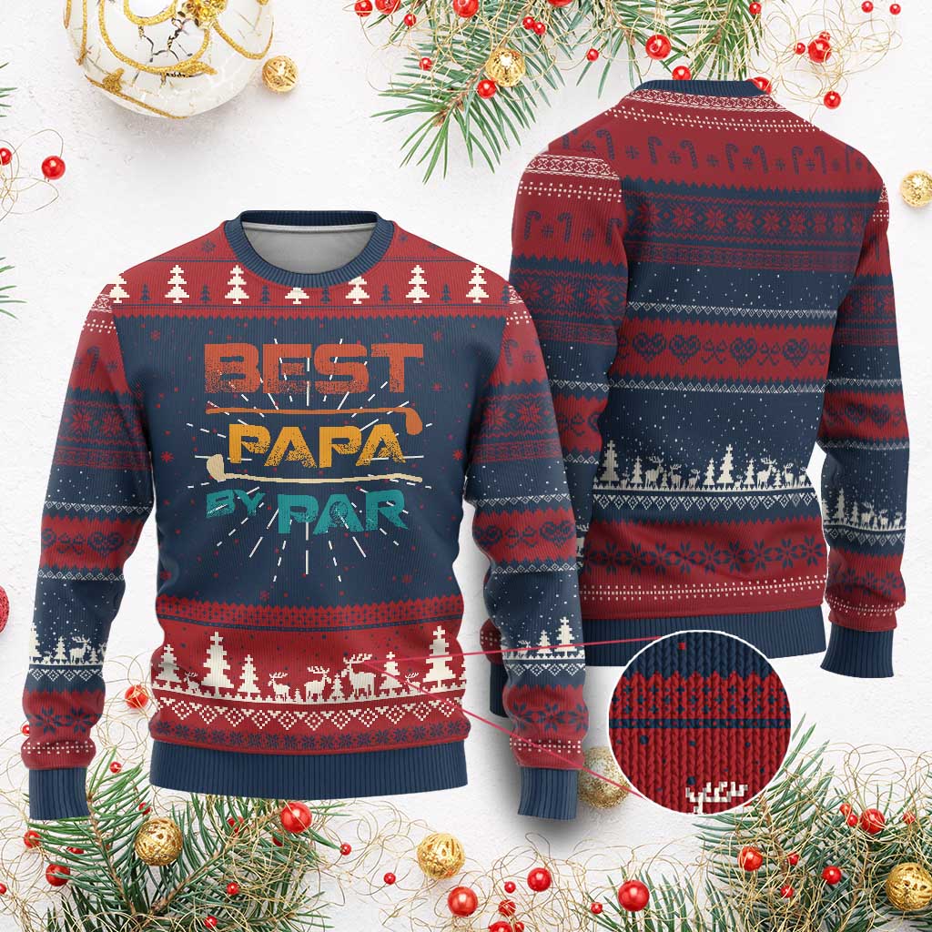 Golf Dad Knit Sweatshirt Best Papa By Par Golfing Golfer Funny Fathers Day Gifts TS10 Burgundy Print Your Wear