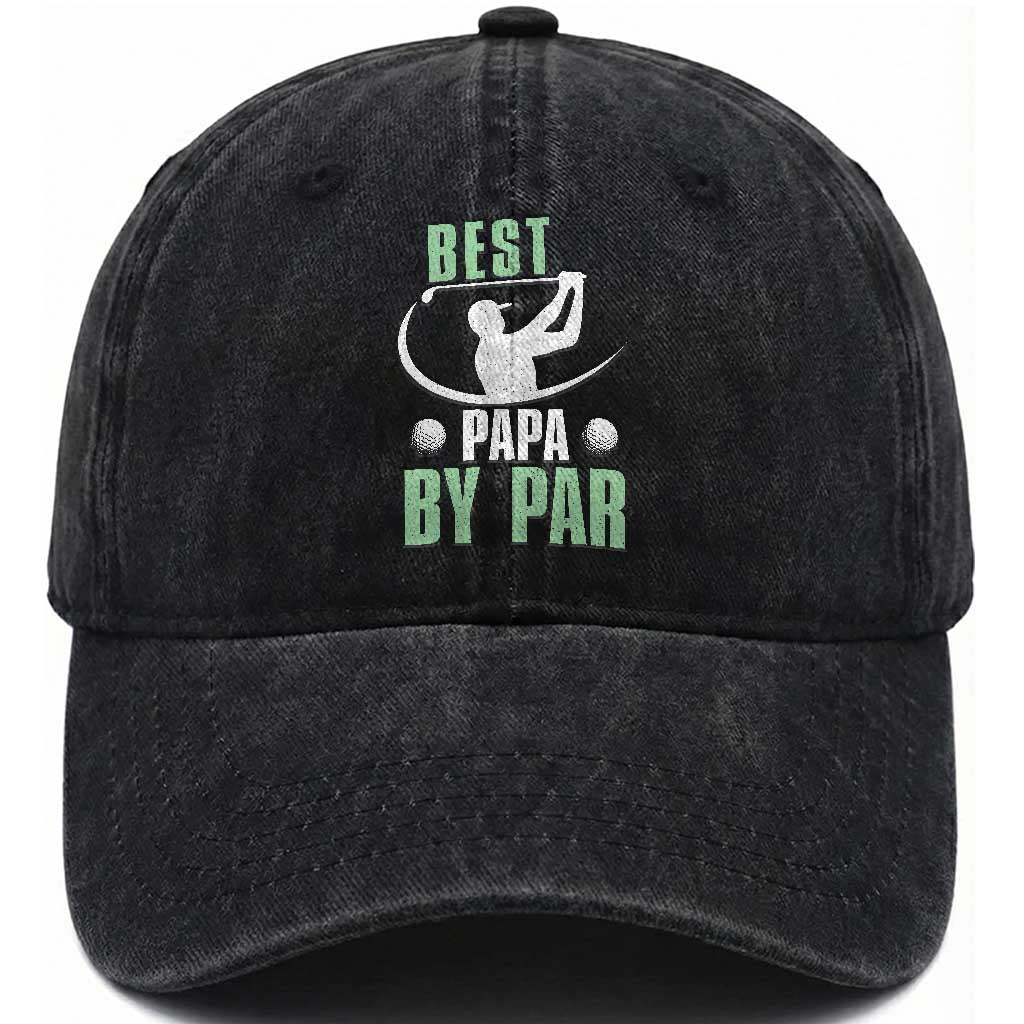 Golf Dad Washed Cotton Baseball Cap Best Papa By Par Funny Golfer Fathers Day Gifts TS10 Print Your Wear