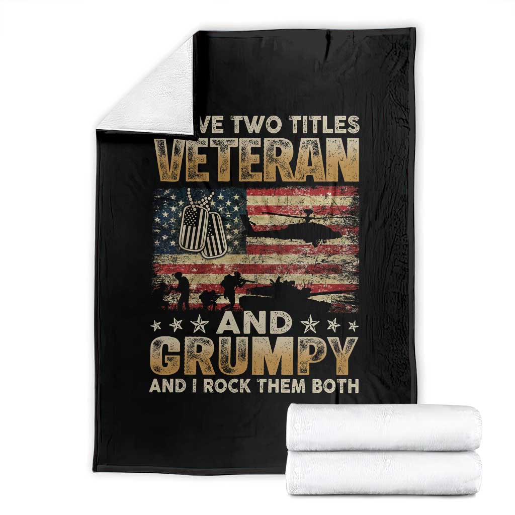 Grumpy Old Veteran Throw Blanket Funny Military Veteran USA Flag TS10 Black Print Your Wear