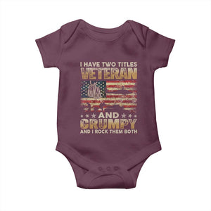 Grumpy Old Veteran Baby Onesie Funny Military Veteran USA Flag TS10 Maroon Print Your Wear