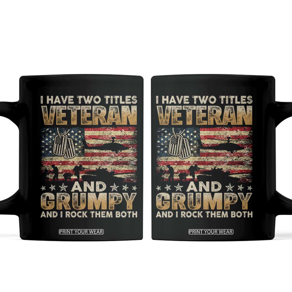 Grumpy Old Veteran Coffee Mug Funny Military Veteran USA Flag TS10 Black Print Your Wear