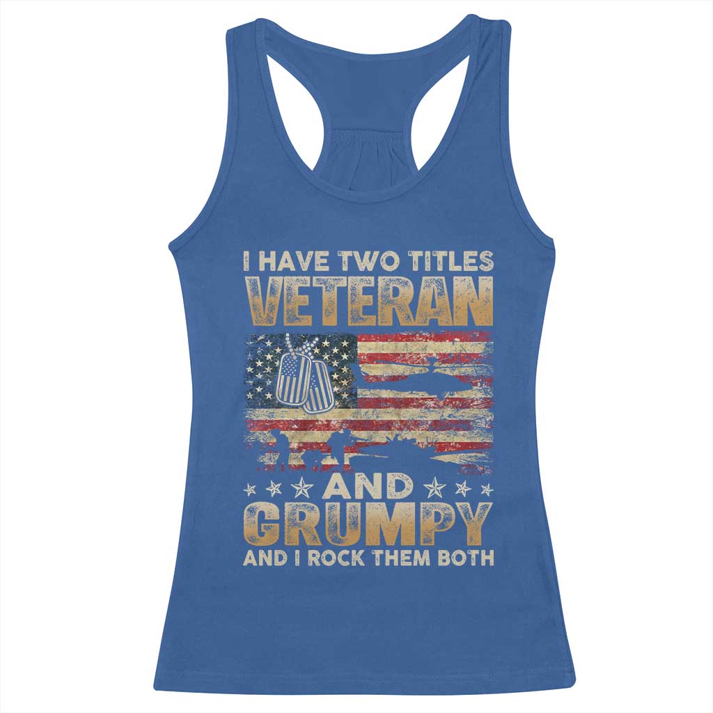 Grumpy Old Veteran Racerback Tank Top Funny Military Veteran USA Flag TS10 Royal Blue Print Your Wear