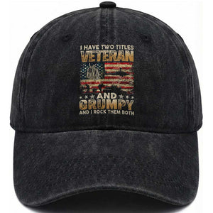 Grumpy Old Veteran Washed Cotton Baseball Cap Funny Military Veteran USA Flag TS10 Washed Cap Universal Fit Black Print Your Wear