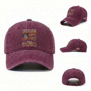 Grumpy Old Veteran Washed Cotton Baseball Cap Funny Military Veteran USA Flag TS10 Washed Cap Universal Fit Burgundy Print Your Wear
