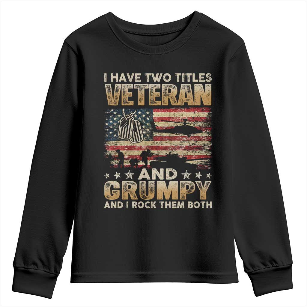 Grumpy Old Veteran Youth Sweatshirt Funny Military Veteran USA Flag TS10 Black Print Your Wear