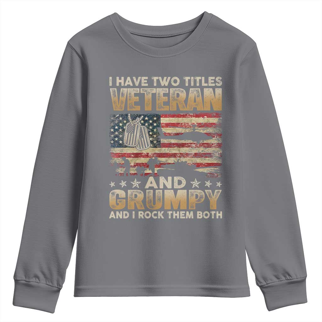 Grumpy Old Veteran Youth Sweatshirt Funny Military Veteran USA Flag TS10 Charcoal Print Your Wear