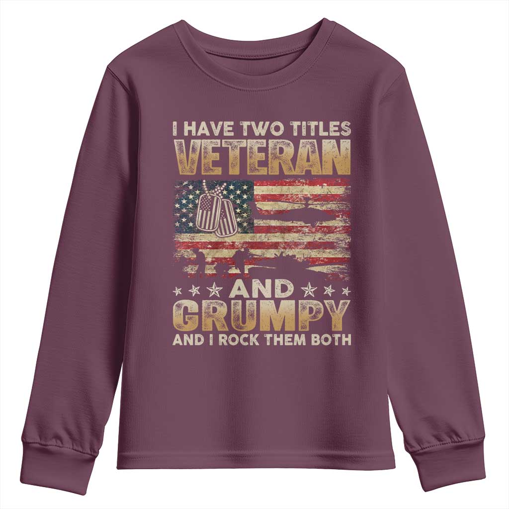Grumpy Old Veteran Youth Sweatshirt Funny Military Veteran USA Flag TS10 Maroon Print Your Wear
