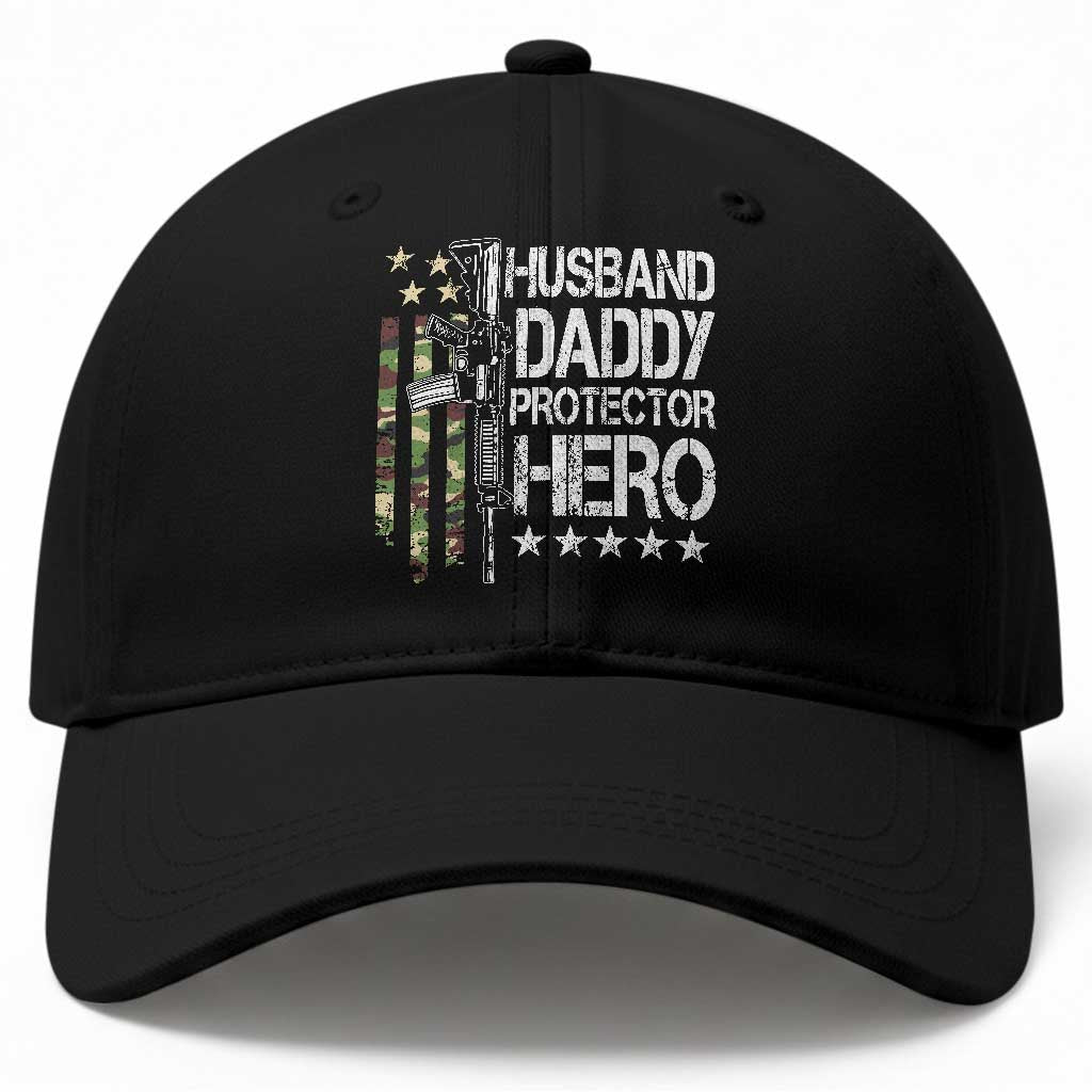 Husband Daddy Protector Hero Baseball Cap Dad Guns Fathers Day Camo American Flag TS10 Print Your Wear