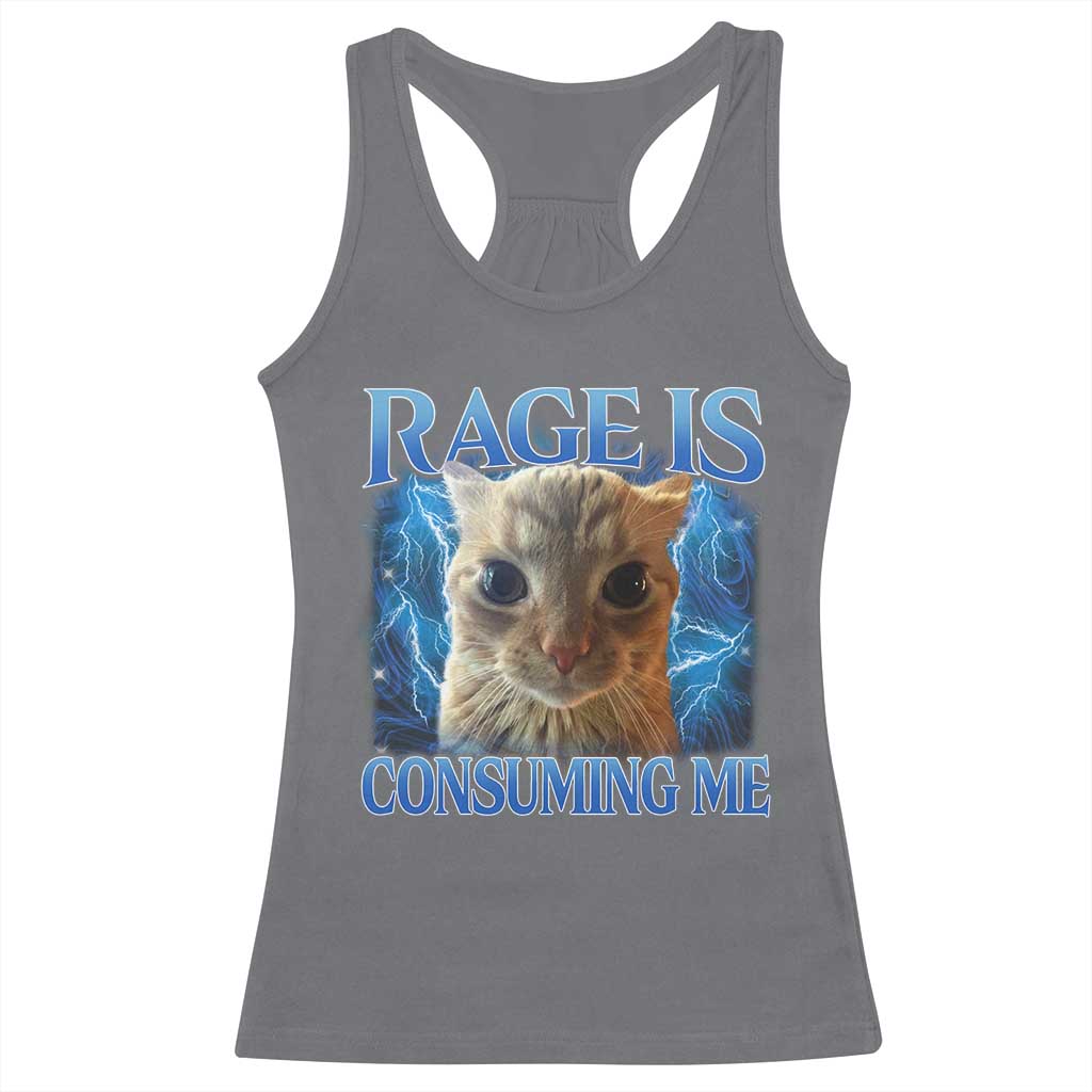 Rage Is Consuming Me Cat Meme Racerback Tank Top Funny Weird Humor Cat Face Bootleg TS10 Charcoal Print Your Wear