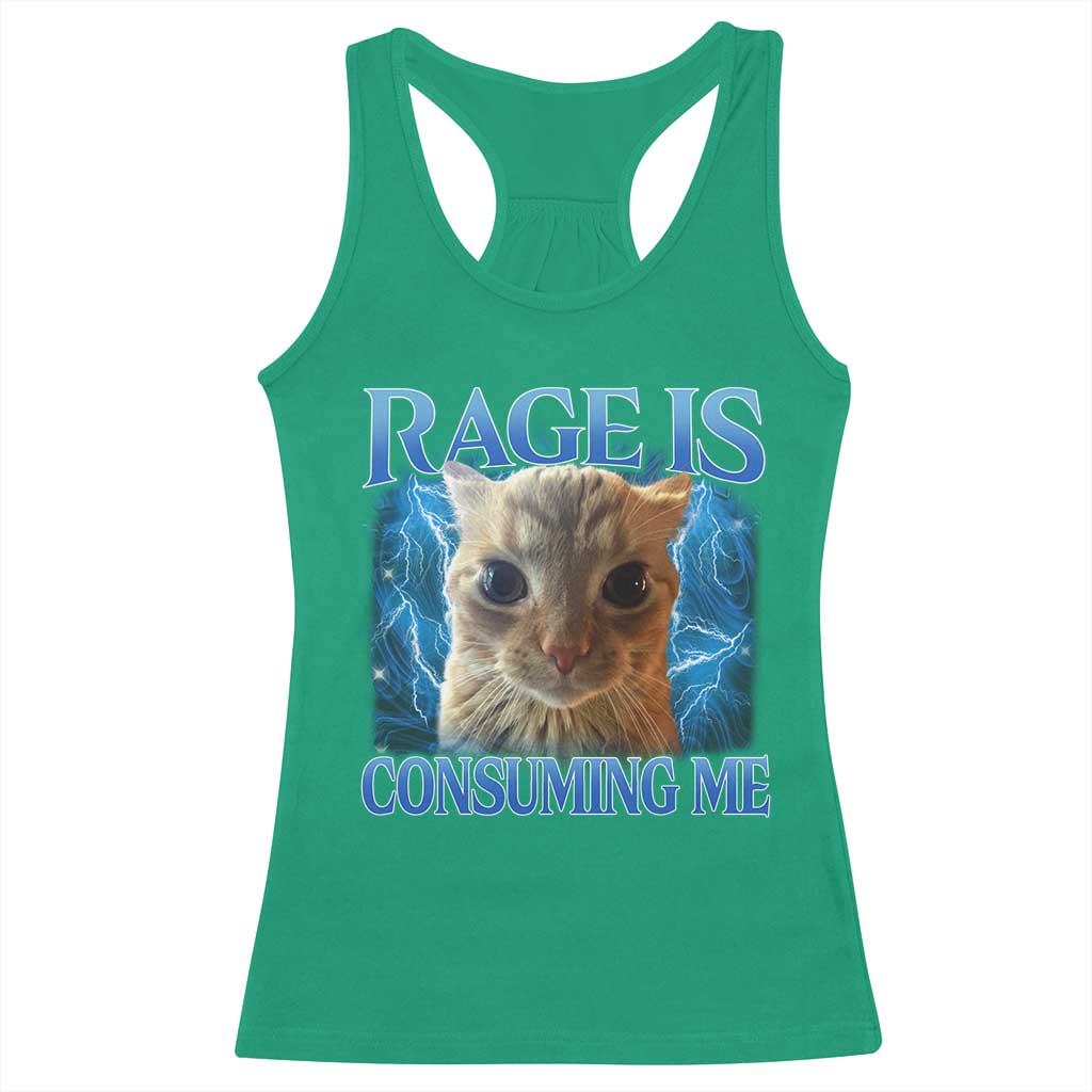 Rage Is Consuming Me Cat Meme Racerback Tank Top Funny Weird Humor Cat Face Bootleg TS10 Irish Green Print Your Wear