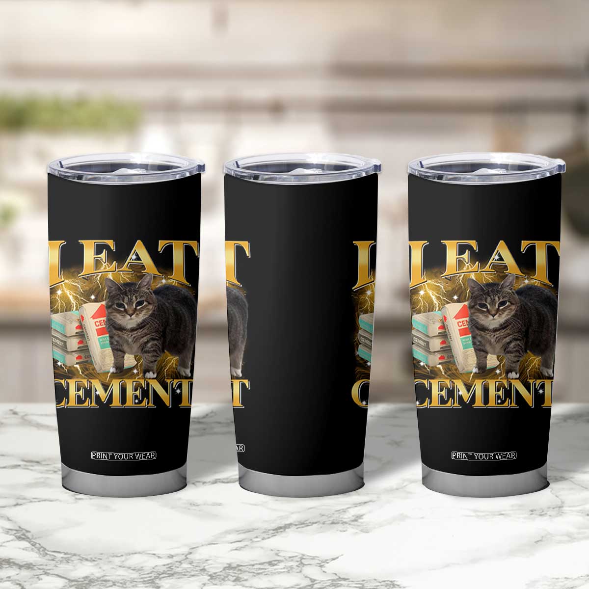I Eat Cement Cat Meme Tumbler Cup Funny Internet Memes Bootleg Cursed Cat Lovers TS10 Print Your Wear