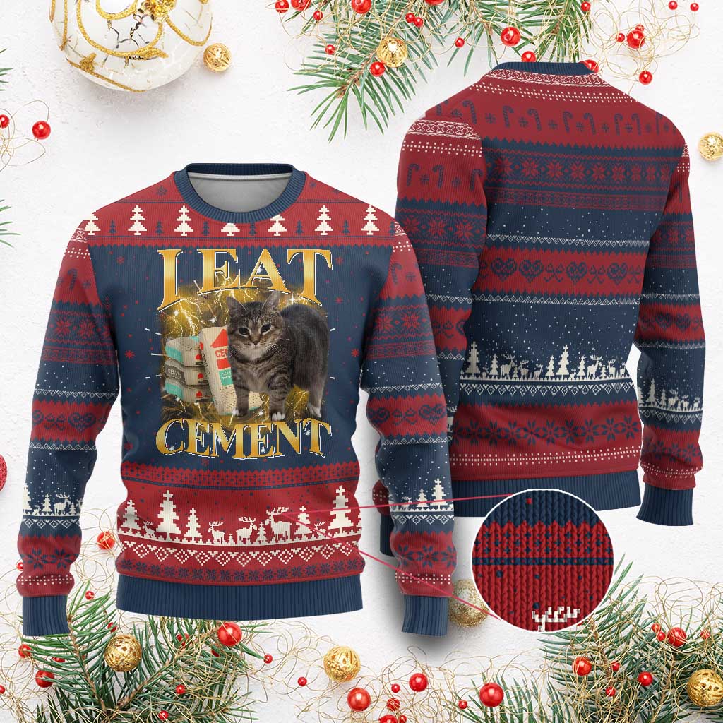 I Eat Cement Cat Meme Knit Sweatshirt Funny Internet Memes Bootleg Cursed Cat Lovers TS10 Burgundy Print Your Wear