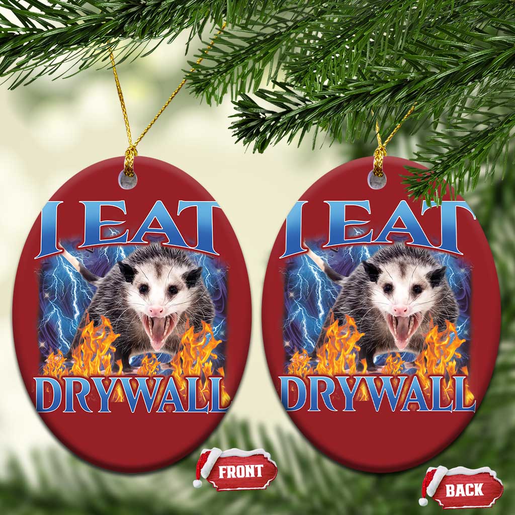 Possum Meme Christmas Ornament I Eat Drywall Opossum Funny Weird Cursed Internet Memes TS10 Oval Red Print Your Wear