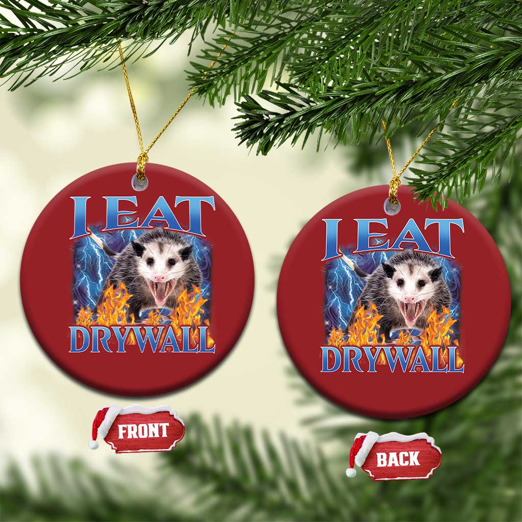 Possum Meme Christmas Ornament I Eat Drywall Opossum Funny Weird Cursed Internet Memes TS10 Circle Red Print Your Wear