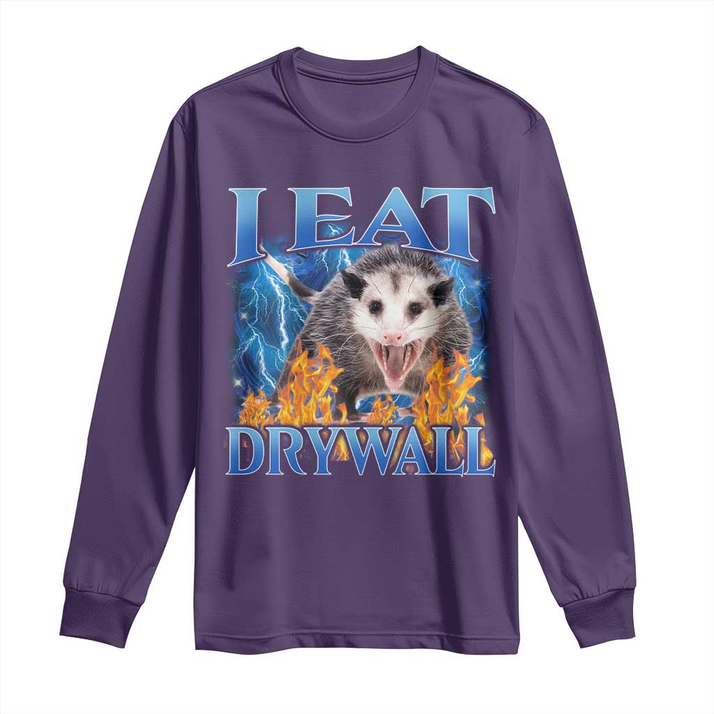 Possum Meme Long Sleeve Shirt I Eat Drywall Opossum Funny Weird Cursed Internet Memes TS10 Purple Print Your Wear