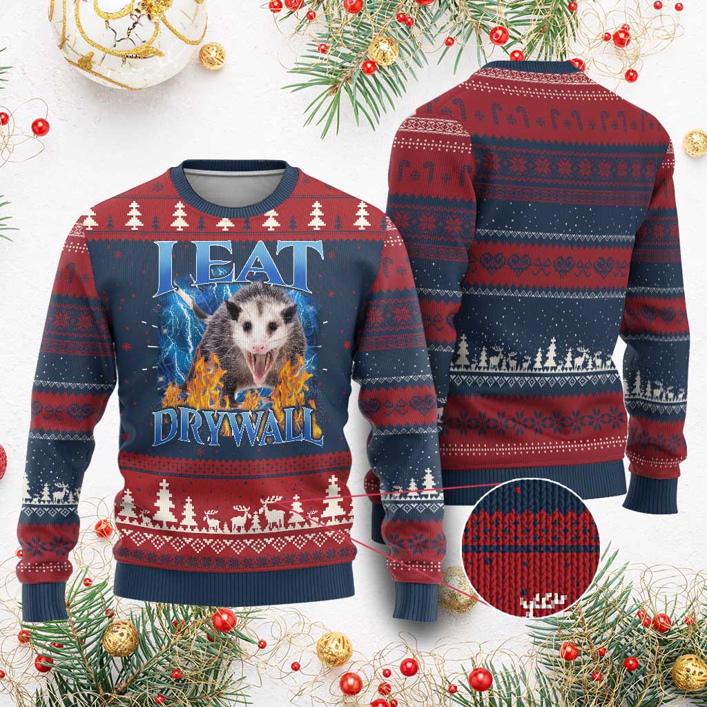 Possum Meme Knit Sweatshirt I Eat Drywall Opossum Funny Weird Cursed Internet Memes TS10 Burgundy Print Your Wear