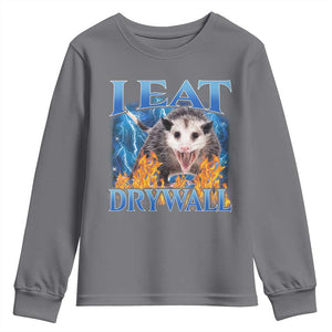 Possum Meme Youth Sweatshirt I Eat Drywall Opossum Funny Weird Cursed Internet Memes TS10 Charcoal Print Your Wear