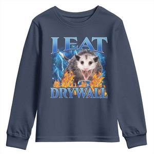 Possum Meme Youth Sweatshirt I Eat Drywall Opossum Funny Weird Cursed Internet Memes TS10 Navy Print Your Wear