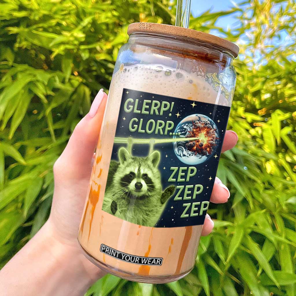 Funny Alien Raccoon Meme Glass Can Glerp Glorp Brainrot Stupid Gift TS10 Black Print Your Wear