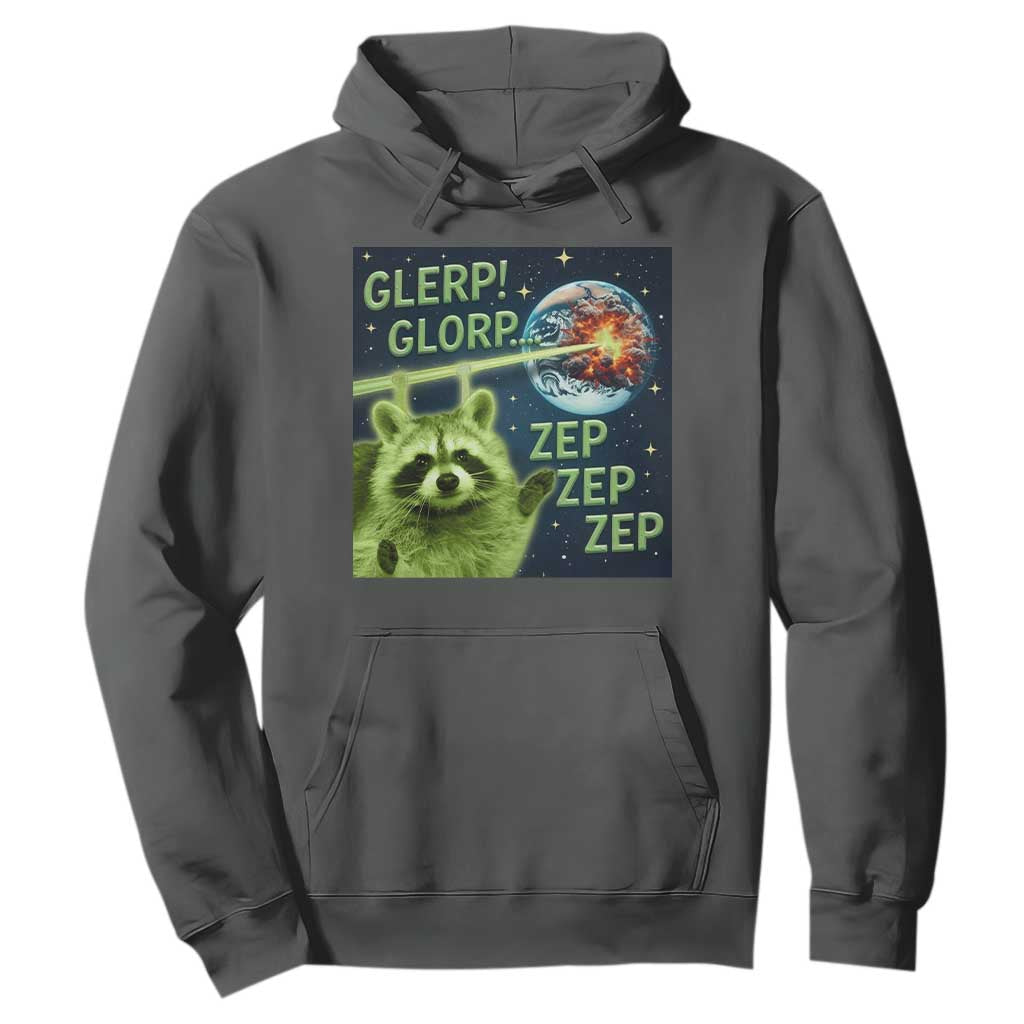 Funny Alien Raccoon Meme Hoodie Glerp Glorp Brainrot Stupid Gift TS10 Dark Heather Print Your Wear